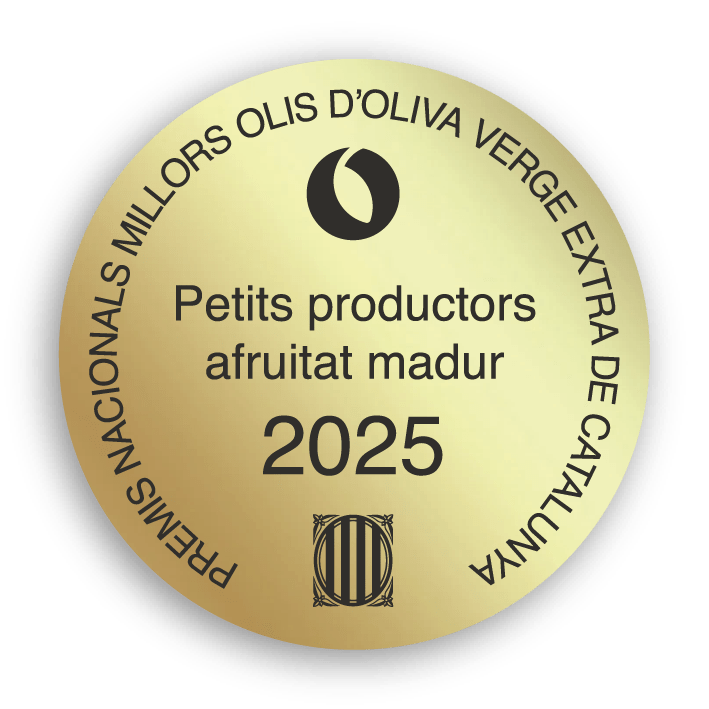 Segell dels Premis Nacionals Millors Olis d’Oliva Verge Extra de Catalunya 2025 per a Mas Curró Selecta, categoria Afruitat Madur